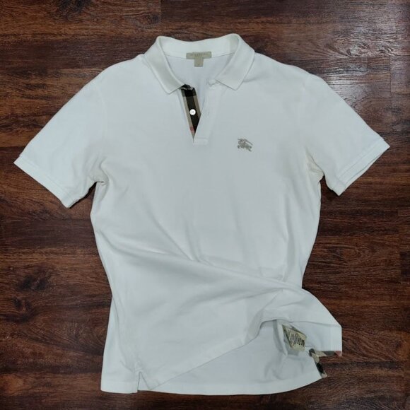 Burberry Brit White Embroidered Logo Plaid Details Placket Polo Shirt Men's M - Picture 2 of 16